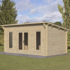 Forest Elmley 5m X 3m Log Cabin - Pent Roof, Double Glazed 24kg Polyester Felt, No Underlay