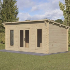 Forest Elmley 5m X 3m Log Cabin - Pent Roof, Double Glazed 24kg Polyester Felt, Plus Underlay
