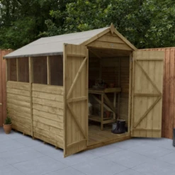 Forest Overlap Pressure Treated 8x6 Apex Shed - Double Door, 4 Windows