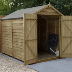 Forest Overlap Pressure Treated 8x6 Apex Shed - Double Door, No Windows