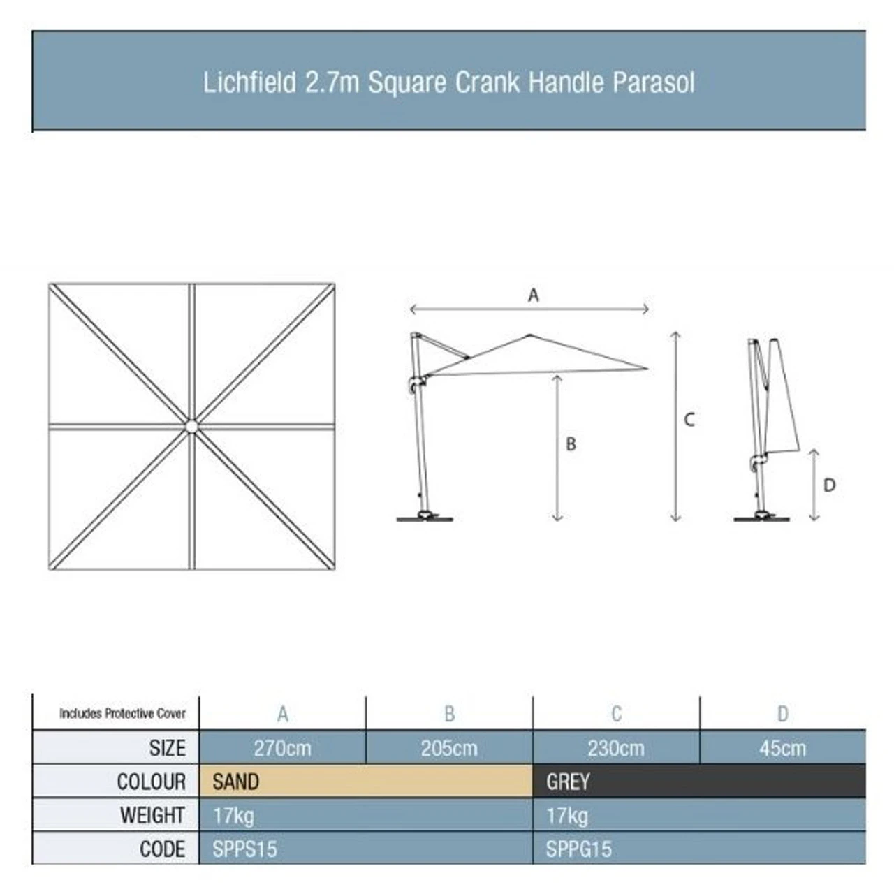 Bramblecrest Lichfield 2.7m Square Parasol - Sand 4 Bramblecrest Lichfield 2.7m Square Parasol - Sand - Image 2